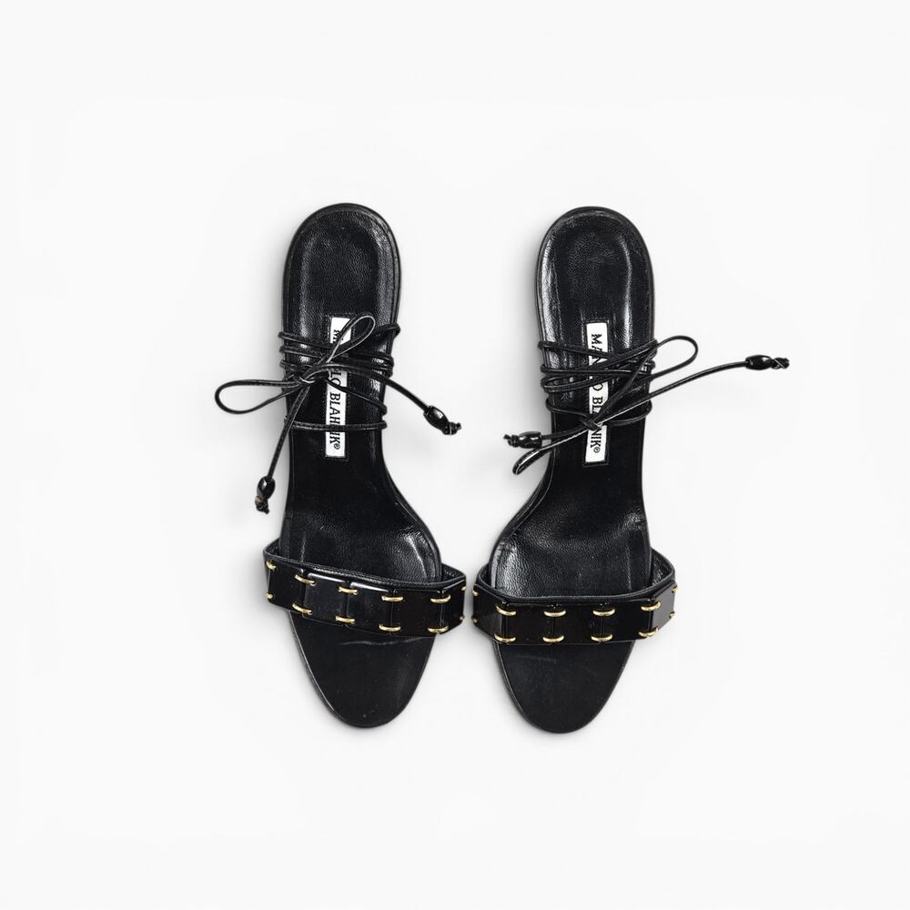 Y2k Manolo Blahnik Kitten Heels Strappy Black Leather - Size 35.5 (5) - Picture 5 of 6